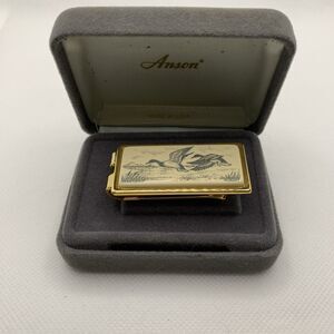 Vintage Anson Metal Money Clip Gold-Tone Ducks Birds Flying Design